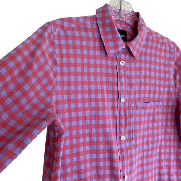 J. Crew Plaid Check Boy Shirt Red Purple Relaxed Fit Casual Cabincore Sz 0 - Picture 3 of 16